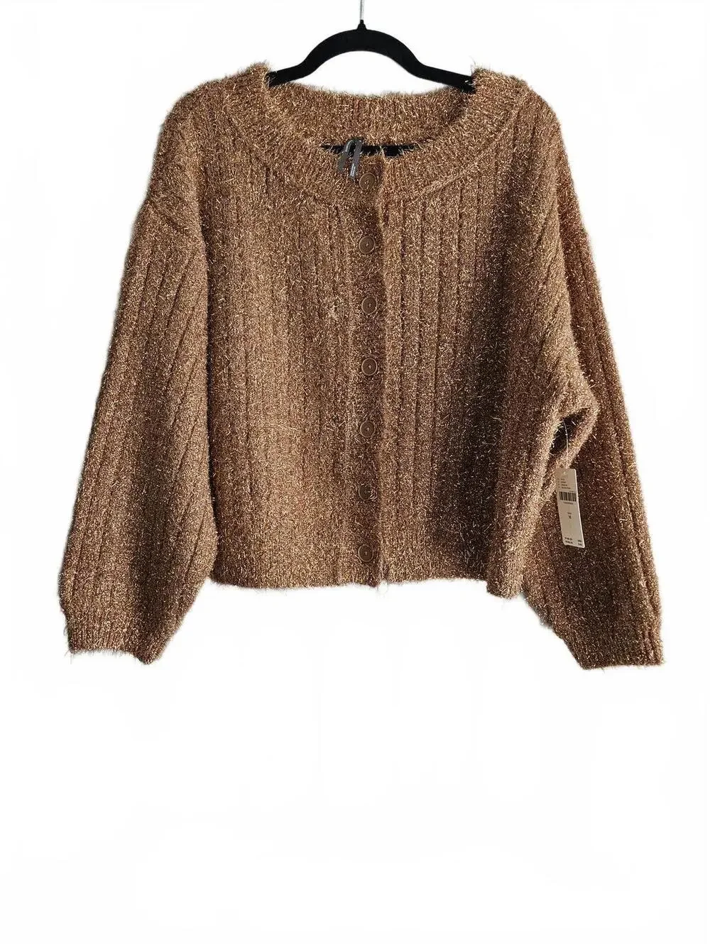 NWT Anthropologie Women's Brown & Gold Metallic Thread Knit Sweater Size M - Picture 1 of 6